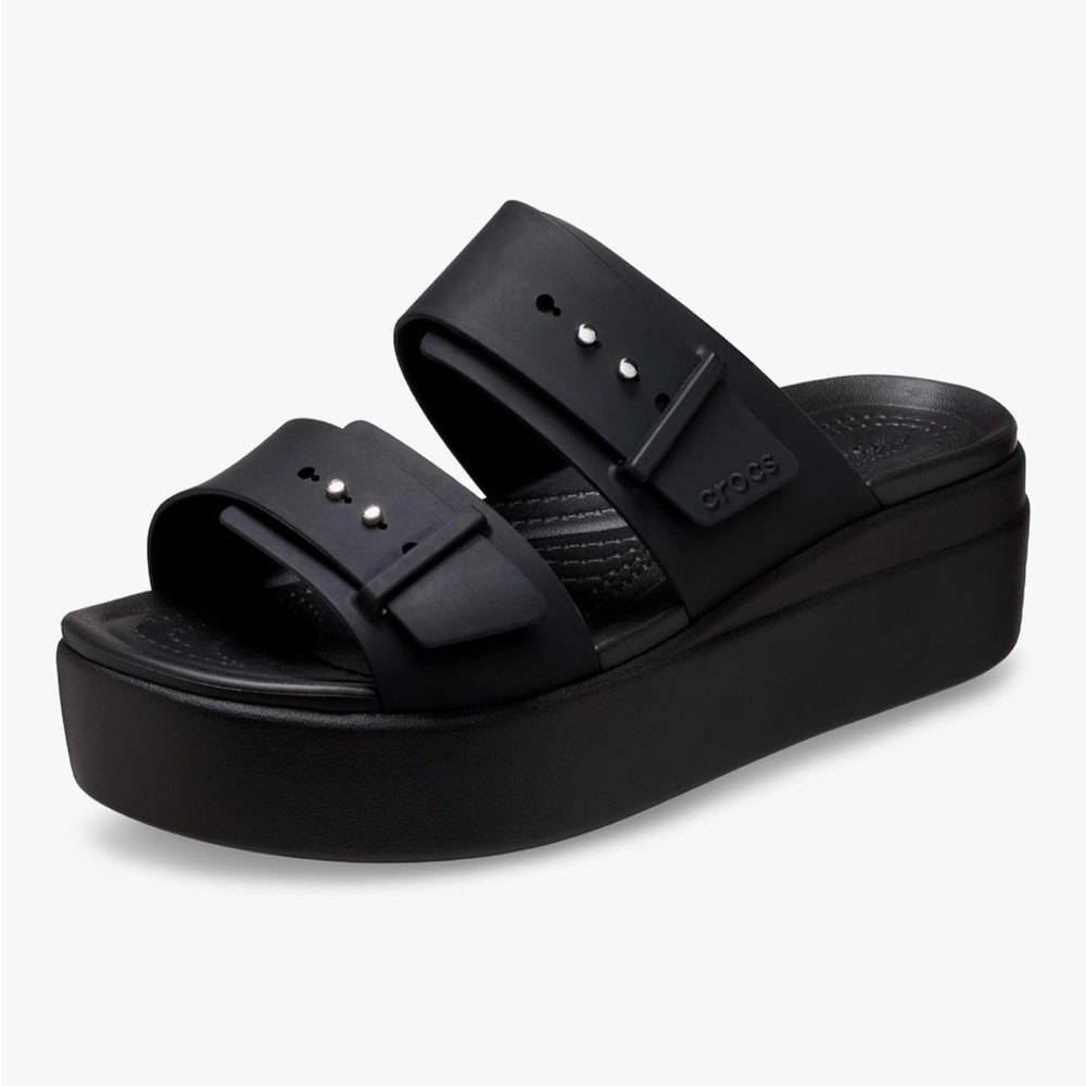 CROCS Brooklyn buckle, Women's Black Platform, low wedge sandals - VGUC